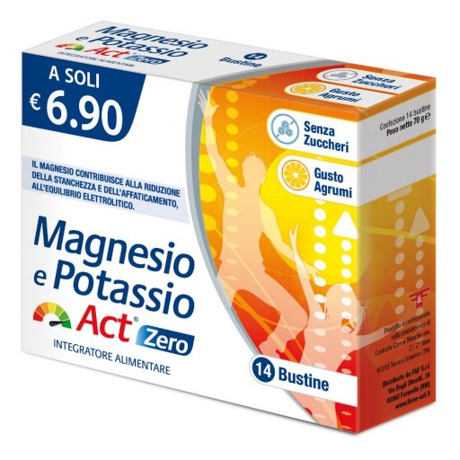 Magnesio Potassio Act Zero Zuccheri, 14 bustine Magnesio Potassio Act Zero Zuccheri, 14 bustine