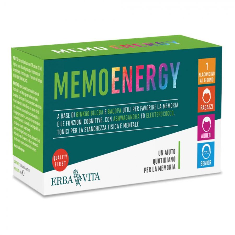 Memo Energy ERBA VITA 10 Flaconcini da 12ml - Integratore per memoria e funzioni cognitive