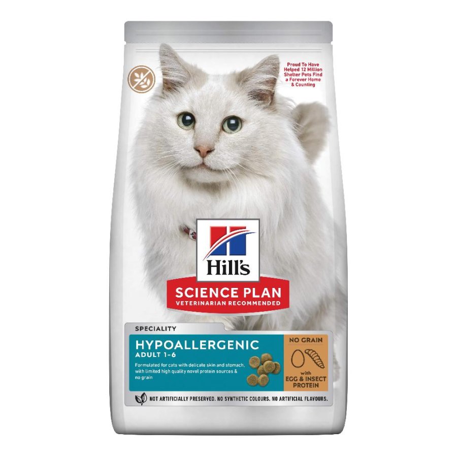 HILL'S GATTO SCIENCE HYPOALLERGENIC NO GRAIN ADULT UOVA E PROTEINE INSETTI 1,5KG HILL'S GATTO SCIENCE HYPOALLERGENIC NO GRAIN ADULT UOVA E PROTEINE INSETTI 1,5KG