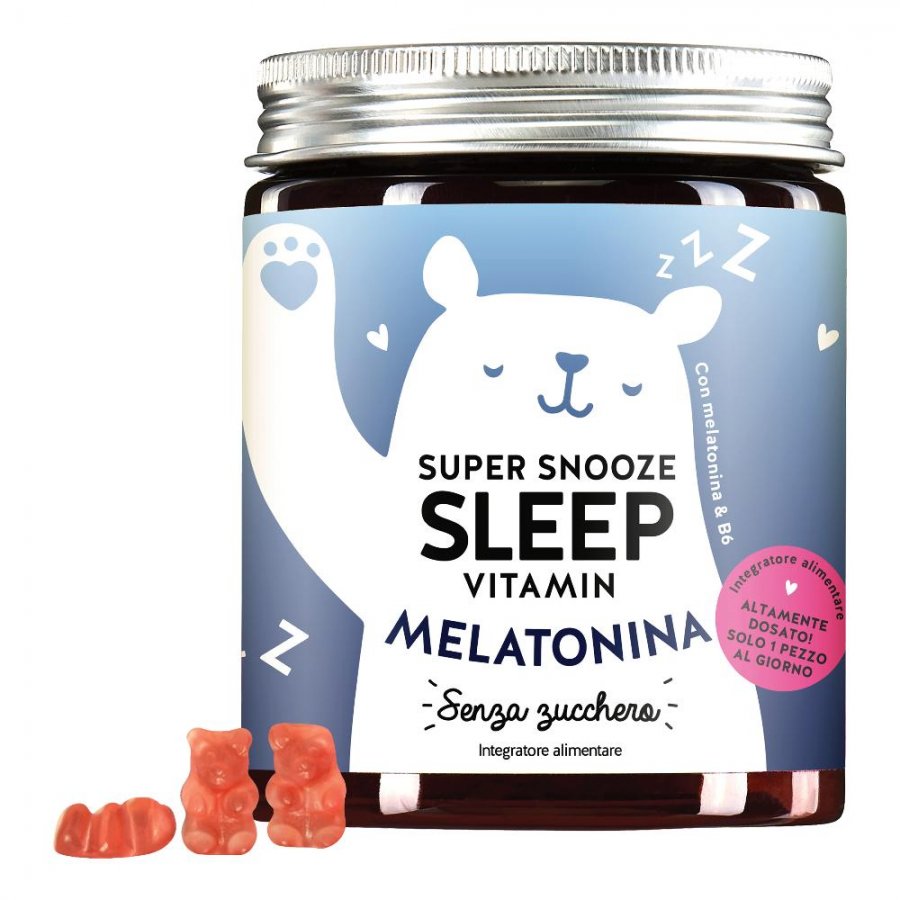 Bears with Benefits Super Snooze Sleep Vitamin, Integratore di Melatonina, 45 Caramelle Gommose Vegane per Sonno Ristoratore e Equilibrio Sonno-Veglia