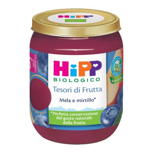 HiPP, Tesori di Frutta Omogeneizzato Mela e Mirtillo, 160 g