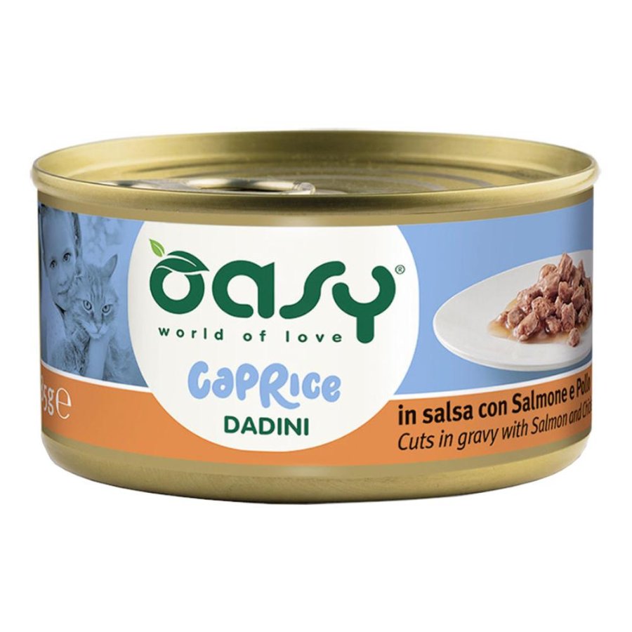 OASY GATTO CAPRICE DADINI (IN SALSA) SALMONE POLLO 85GR (lattina)