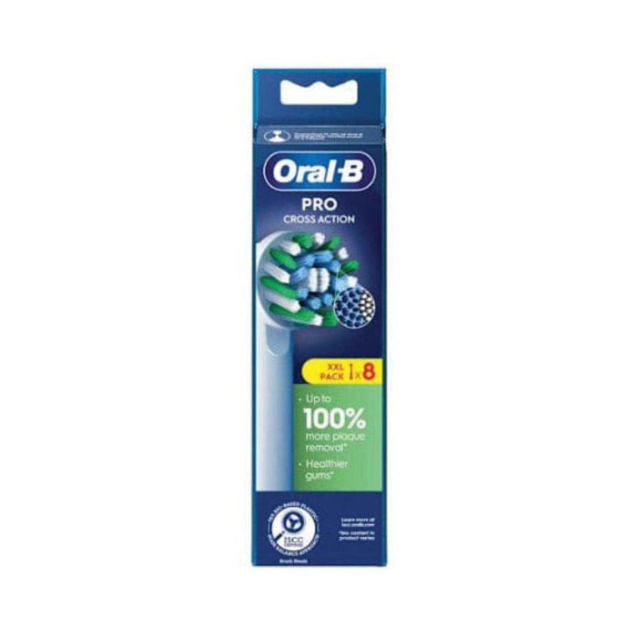 Oral-B CrossAction Testine di Ricambio per Spazzolino Elettrico, 8 Pezzi, Setole Angolate per Rimozione della Placca