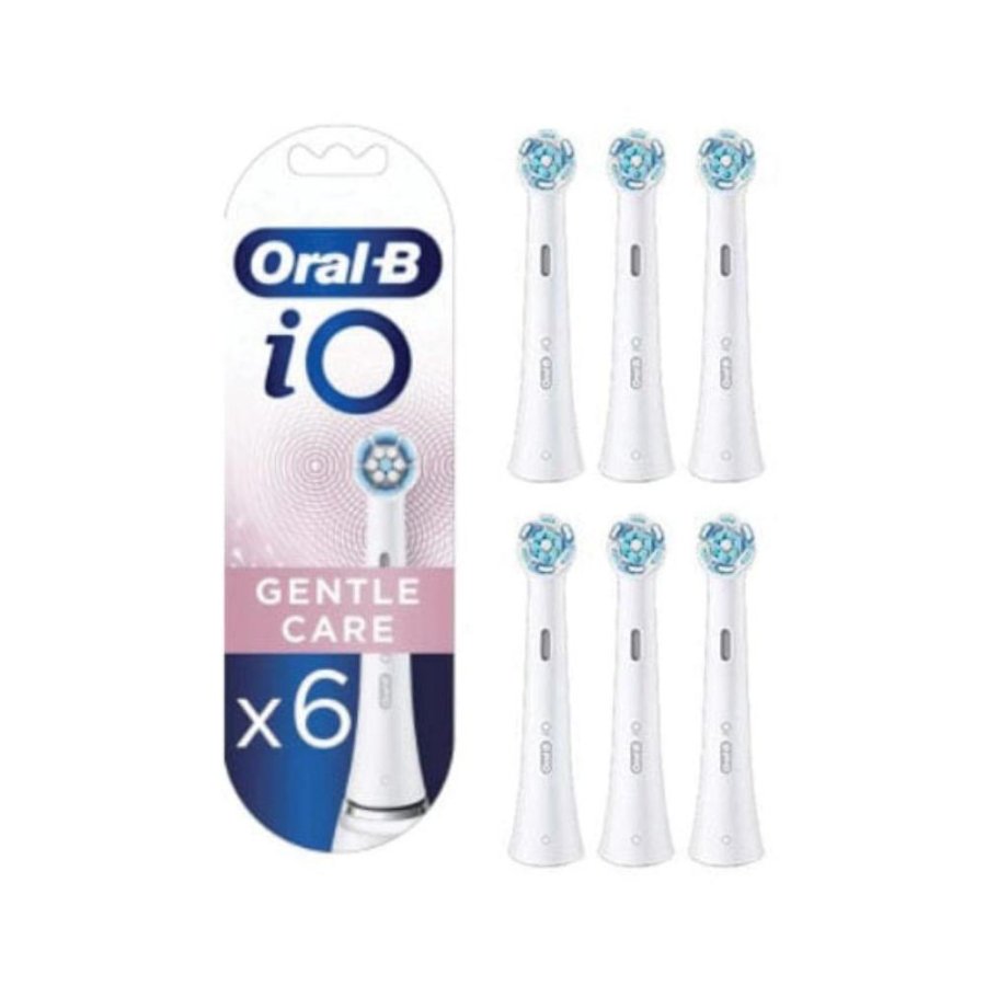 Oral-B iO Testine di Ricambio Gentle Care, 6 Pezzi per Spazzolino Elettrico, Pulizia Delicata per Gengive e Denti Sensibili