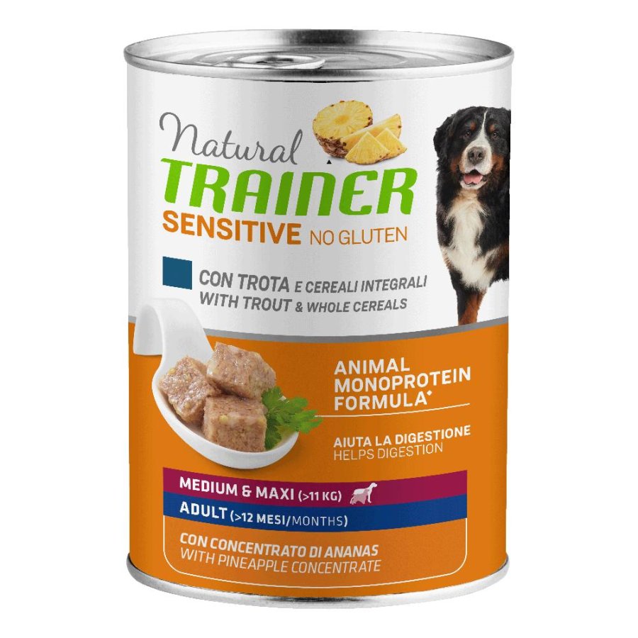 TRAINER NATURAL CANE SENSITIVE MEDIUM/MAXI ADULT TROTA 400GR (lattina)