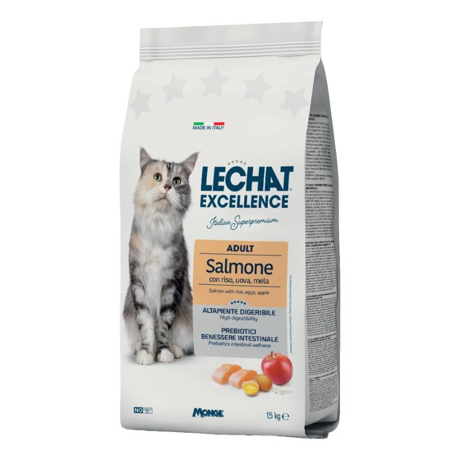 Lechat Excellence Adult Salmone per Gatti Adulti con Riso, Uova e Mela 1,5 kg Lechat Excellence Adult Salmone per Gatti Adulti con Riso, Uova e Mela 1,5 kg