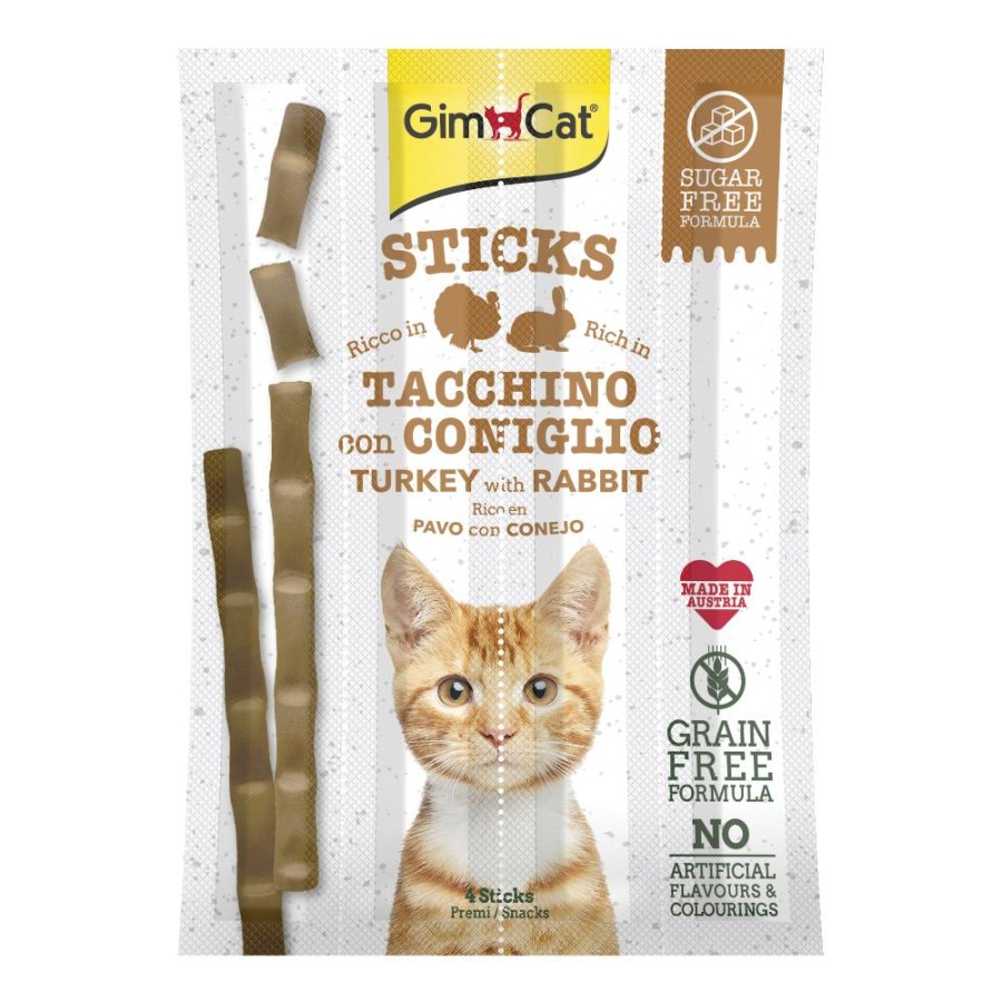 GIMBORN GIMCAT GATTO SNACK GRAIN FREE STICKS TACCHINO CONIGLIO 4PZ 20GR
