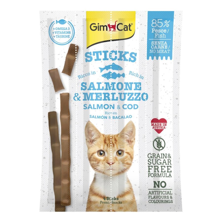 GIMBORN GIMCAT GATTO SNACK STICKS SALMONE MERLUZZO 4PZ 20GR