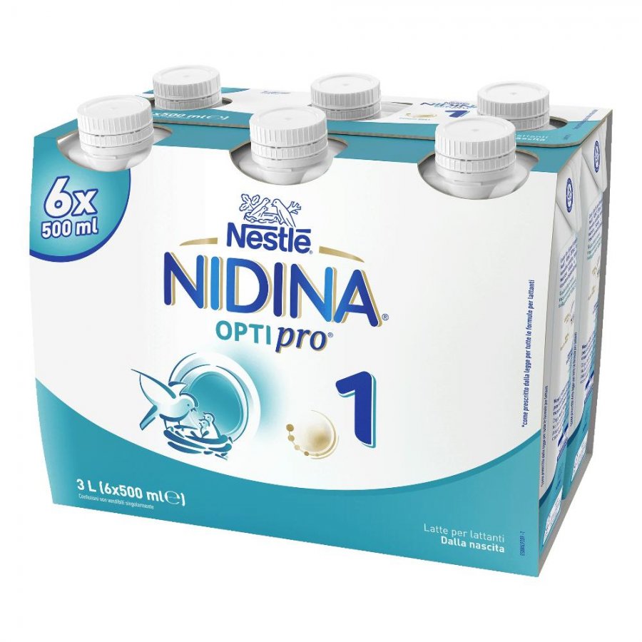 Nestlé Nidina Optipro 1 Liquido 6x500ml - Latte per Neonati, Formula per la Crescita, 6 Bottiglie da 500ml