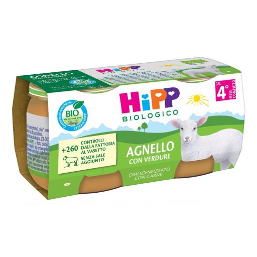 HiPP Biologico, Omogeneizzato di Agnello con Verdure, 2 x 80 g