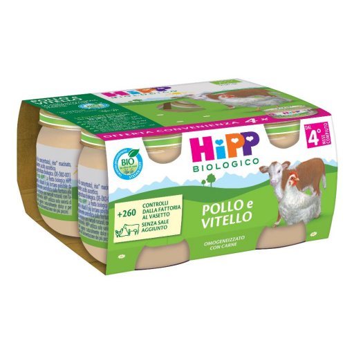 HiPP, Omogeneizzato Biologico di Pollo e Vitello, 4 x 80 g