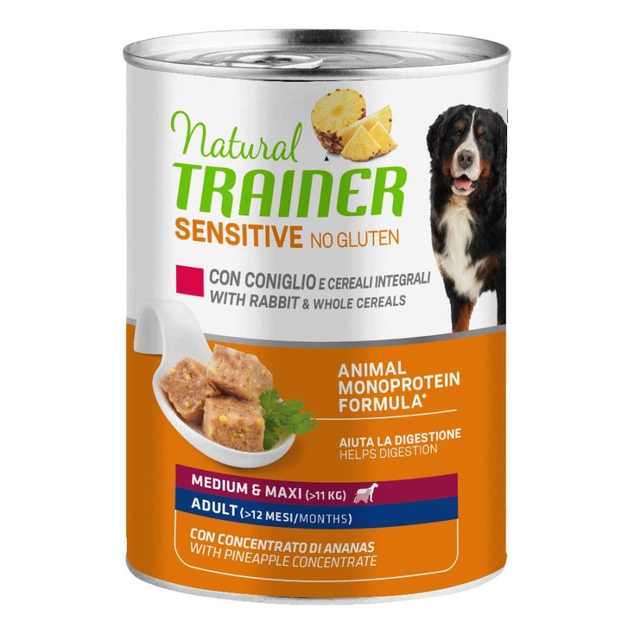 TRAINER NATURAL CANE SENSITIVE NO GLUTEN MEDIUM/MAXI ADULT CONIGLIO 400GR (lattina)