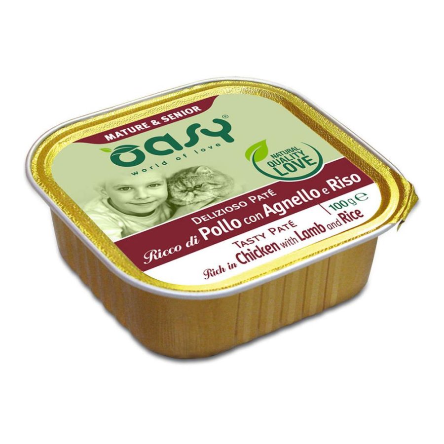OASY GATTO DELIZIOSO PATE' MATURE & SENIOR POLLO CON AGNELLO (vaschetta)