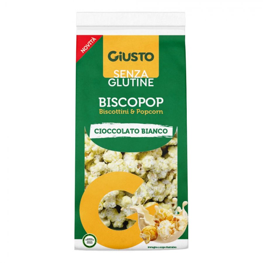 Giusto Senza Glutine BiscoPop Biscottini & Popcorn Cioccolato Bianco 80g - Biscottini e Popcorn al Cioccolato Bianco