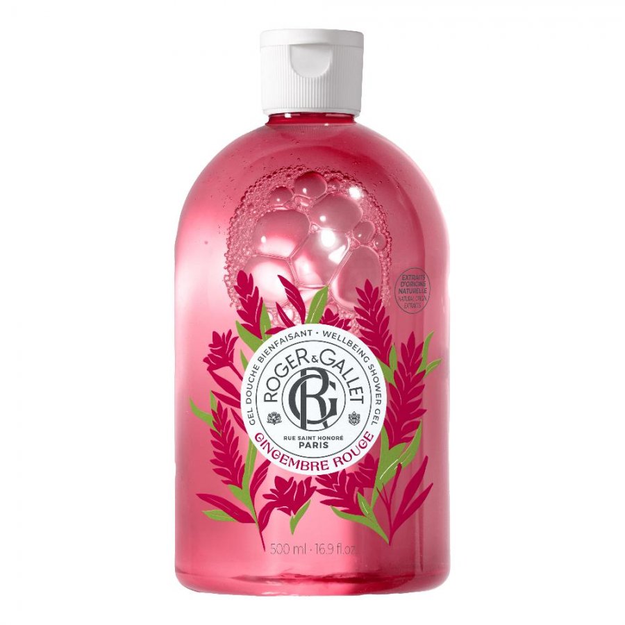 Roger&Gallet Gingembre Rouge Gel Doccia di Benessere 500ml, Energizzante con Zenzero e Pepe Rosa, Aloe Vera, Fragranza Tonificante