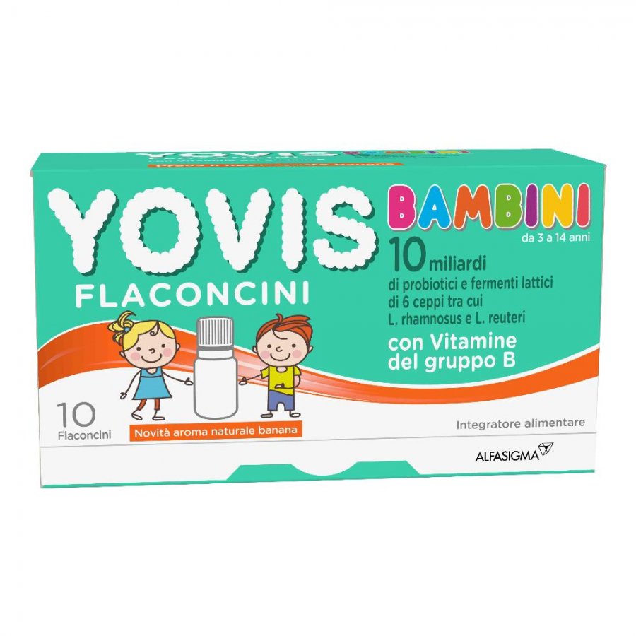 Yovis Bambini Fermenti Lattici, 10 Flaconcini Gusto Banana – Vitamine Gruppo B e Probiotici