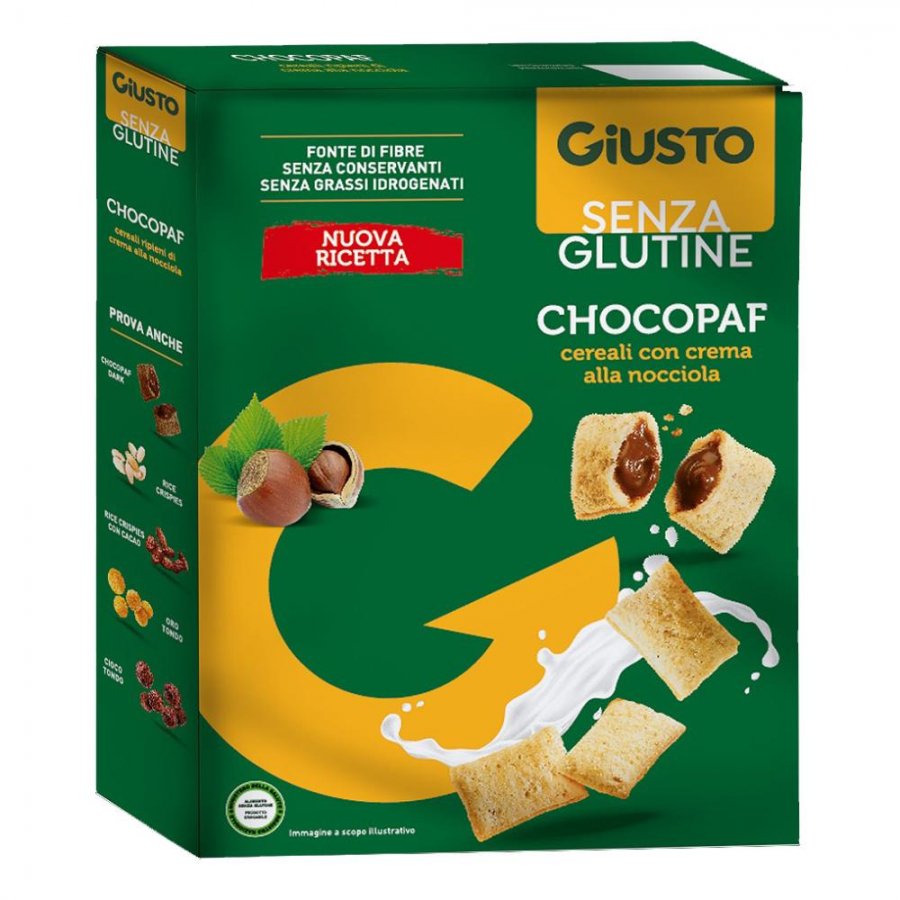 Giusto Senza Glutine Chocopaf 250g - Cereali alla Crema di Nocciola, Fonte di Fibre