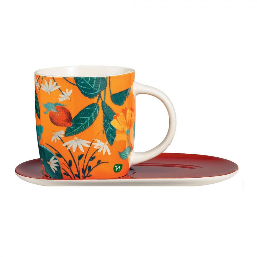 Neavita Casa Dolce Casa Cookie Mug, Tazza con Piattino in Ceramica per Pausa Tisana, Accessorio Elegante