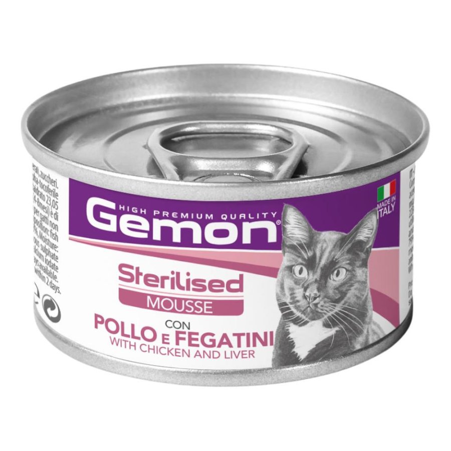 Gemon Sterilised Mousse con Pollo e Fegatini per Gatti Sterilizzati, 85 g Gemon Sterilised Mousse con Pollo e Fegatini per Gatti Sterilizzati, 85 g