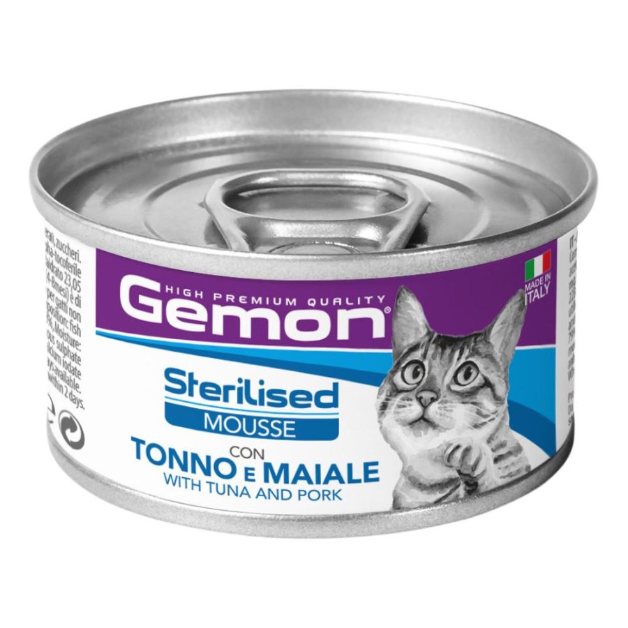 Gemon Sterilised Mousse con Tonno e Maiale per Gatti Sterilizzati, 85 g Gemon Sterilised Mousse con Tonno e Maiale per Gatti Sterilizzati, 85 g