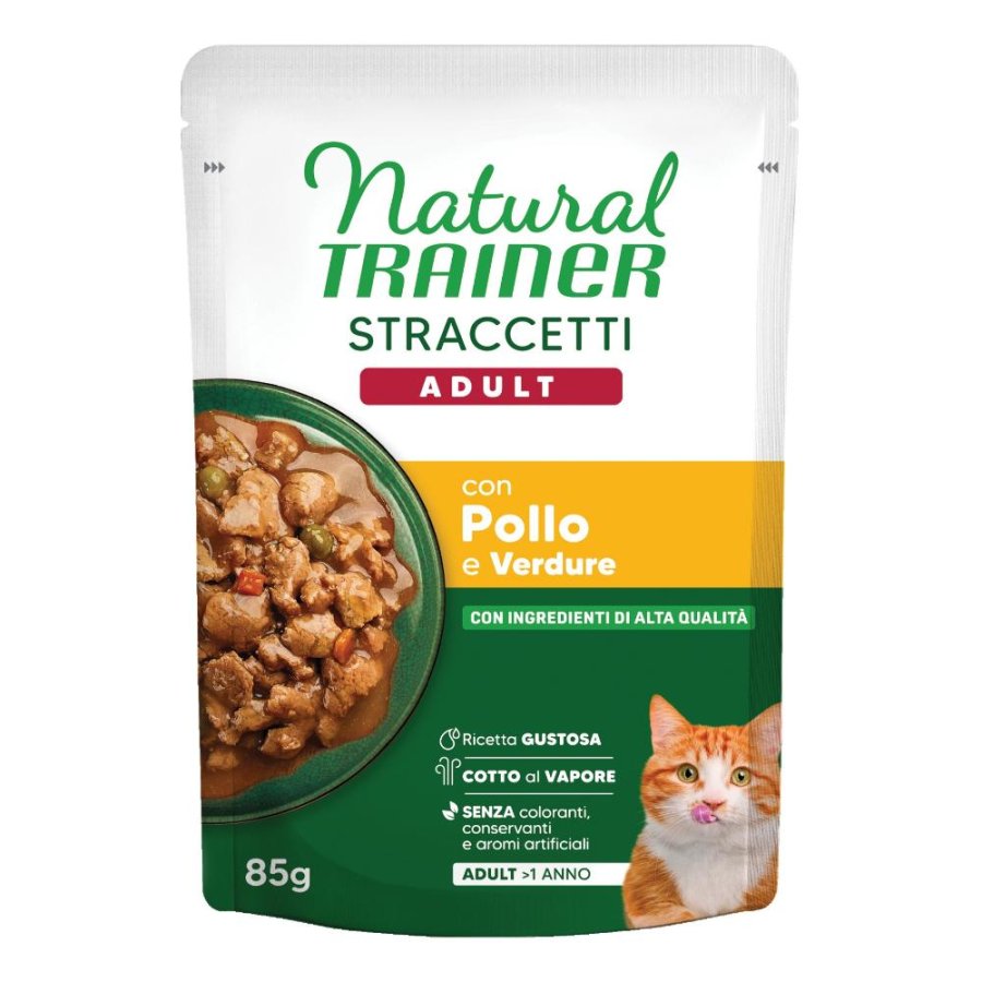 TRAINER NATURAL GATTO STRACCETTI POLLO VERDURE 85GR (bustina)