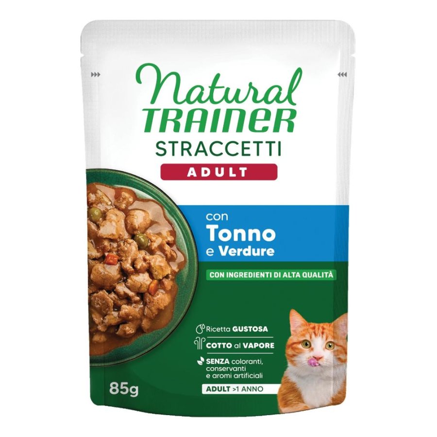 TRAINER NATURAL GATTO STRACCETTI TONNO E VERDURE 85GR (bustina)