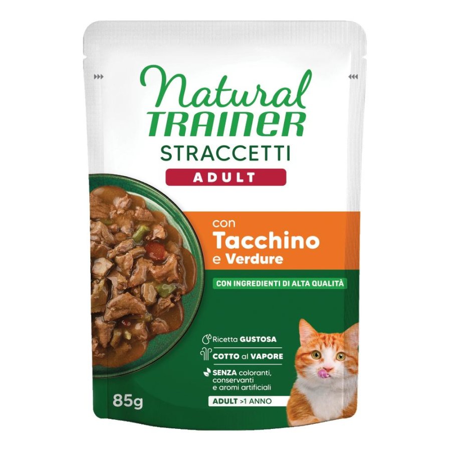 TRAINER NATURAL GATTO STRACCETTI TACCHINO VERDURE 85GR (bustina)