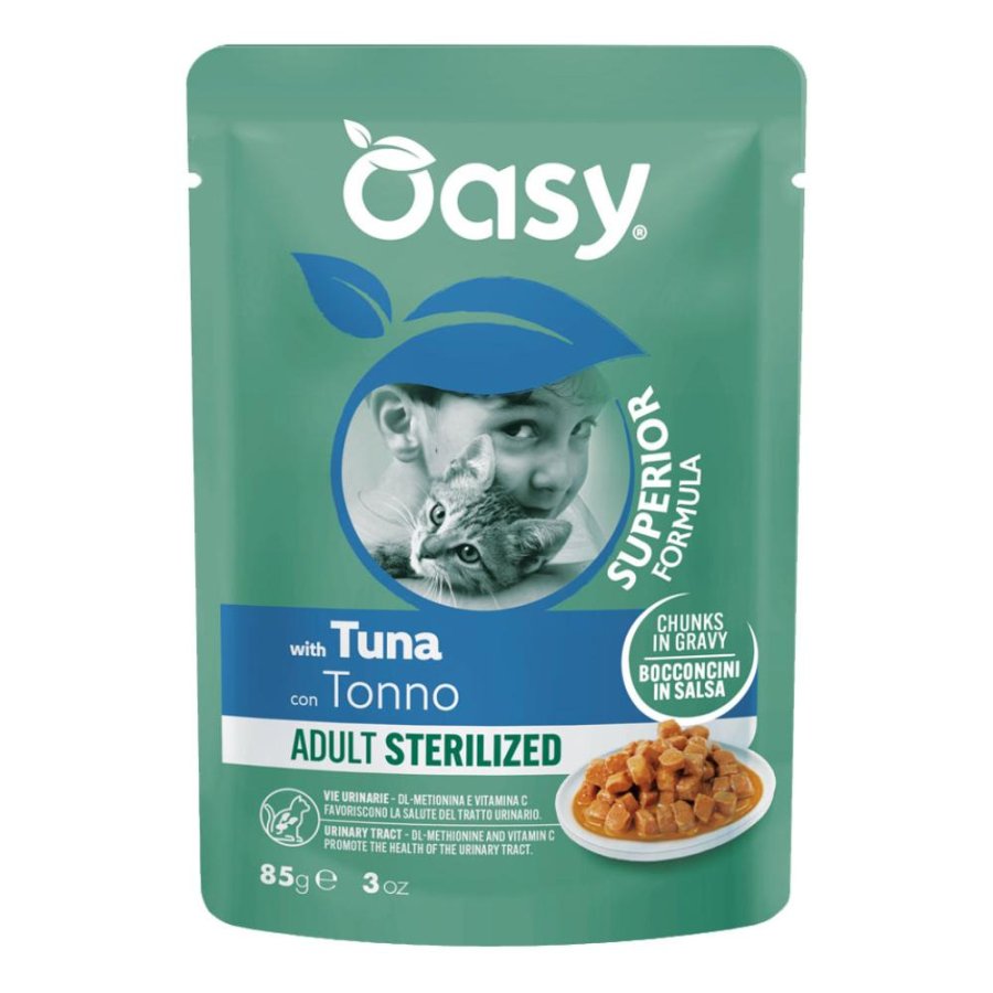 OASY GATTO BOCCONCINI STERILIZED ADULT TONNO 85GR (bustina) OASY GATTO BOCCONCINI STERILIZED ADULT TONNO 85GR (bustina)
