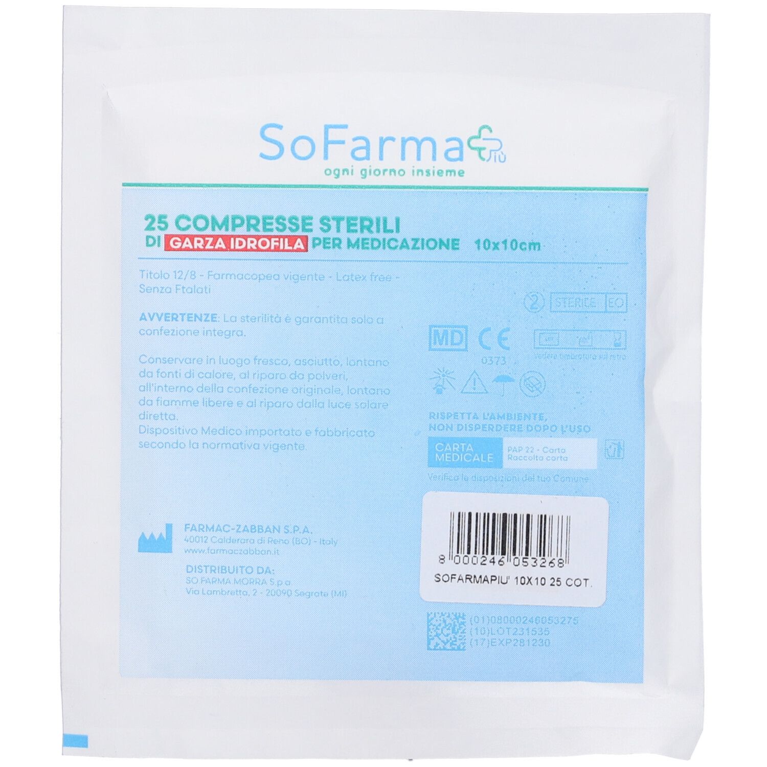 Sofarmapiù Compresse Cotone 10 x 10 cm, 25 pezzi