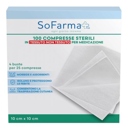 Sofarmapiù Garza Idrofila Sterile 10x10cm - 100 Compresse - Medicazione Pratica e Igiene Sicura