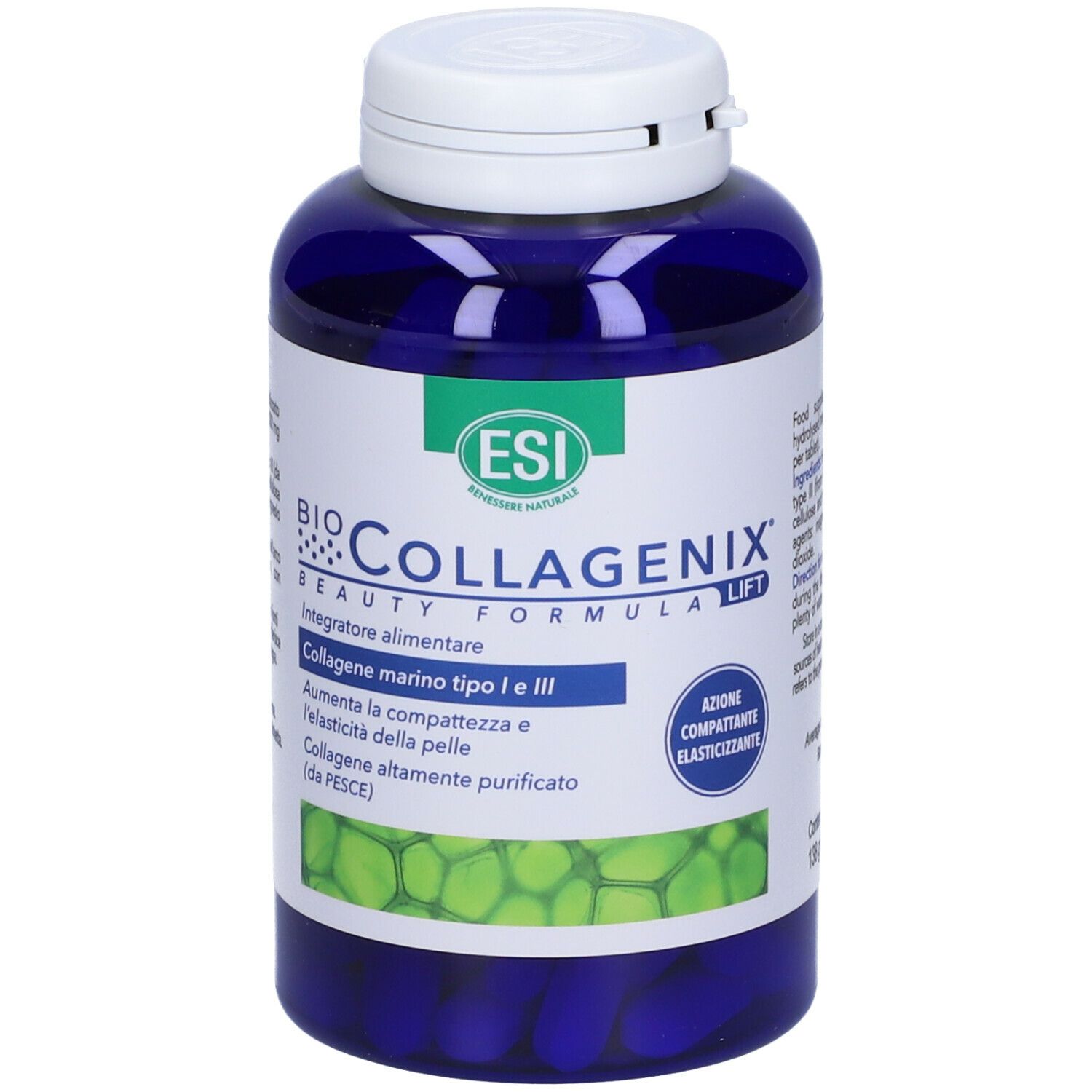 ESI - Biocollagenix, Integratore Alimentare Antiage a base di Collagene Marino ad Alto Dosaggio, Dona una Pelle Compatta e Elasticità al Viso, Senza Glutine e Dermatologicamente Testato, 120 Compresse-image