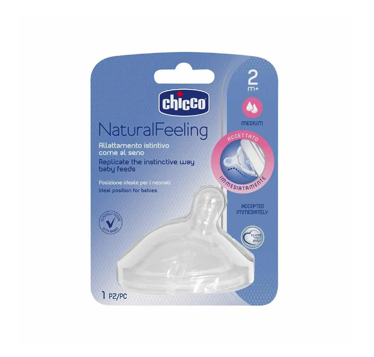 Chicco Natural Feeling Tettarella in Silicone 2M+ Flusso Medio, 1 Pezzo - Tettarella Anti-Coliche e Allattamento Naturale
