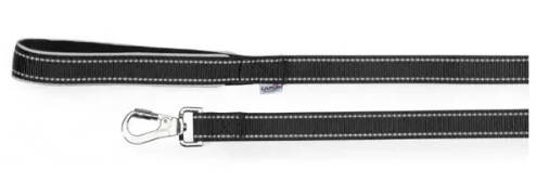 Guinzaglio Nero 2,5x120cm con Maniglia in Neoprene e Cuciture Reflex - Per Passeggiate Sicure e Confortevoli