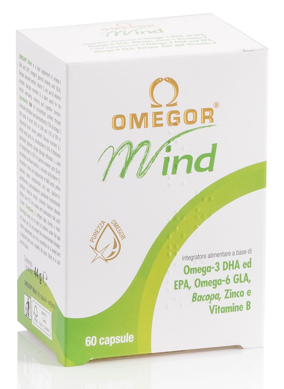 Omegor Mind Omega 3 e 6 con Bacopa Monnieri - Integratore Memoria e Concentrazione - Con Zinco, Vitamine per Favorire le Funzioni Cognitive - Per Adulti e Bambini (60 Capsule)-image
