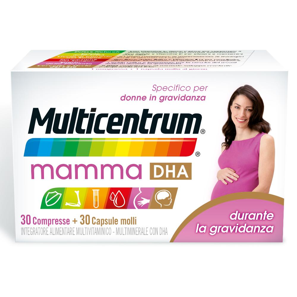 Multicentrum Mamma DHA, Integratore Multivitaminico specifico per la donna in gravidanza, con Acido Folico, Ferro, Vitamina C, D, B12, DHA, 30 Compresse + 30 capsule molli-image