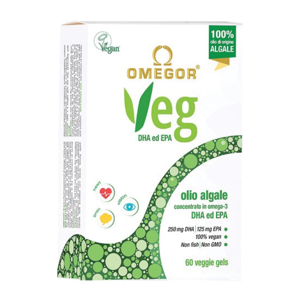 Omegor Veg Omega-3 Vegan (60 Capsule) ‒ Omega-3 Vegetale Ricavato da Olio di Alghe, Arricchito con Vitamina E ‒ Contiene 250mg di DHA e 125mg di EPA per Capsula ‒ Certificato IFOS e Vegan Society-image