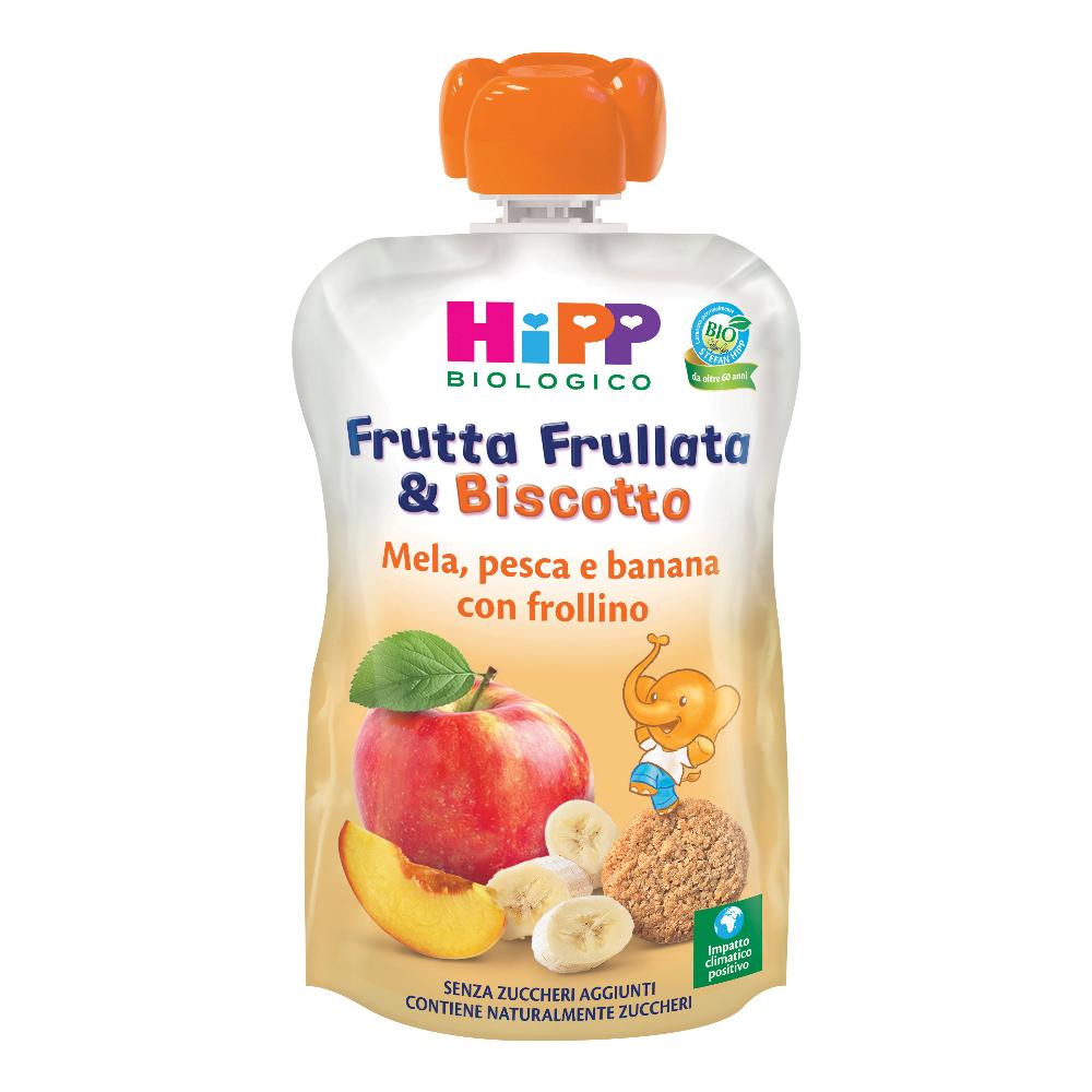HiPP, Frutta Frullata & Biscotto Mela Pesca e Banana con Frollino, 90 g